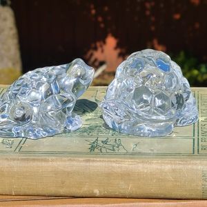 Vintage Crystal Frog And Turtle Salt & Pepper Shakers